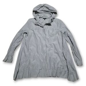 EILEEN FISHER Cotton Blend Rumpled Long Jacket Hidden Hooded Coat Size Large